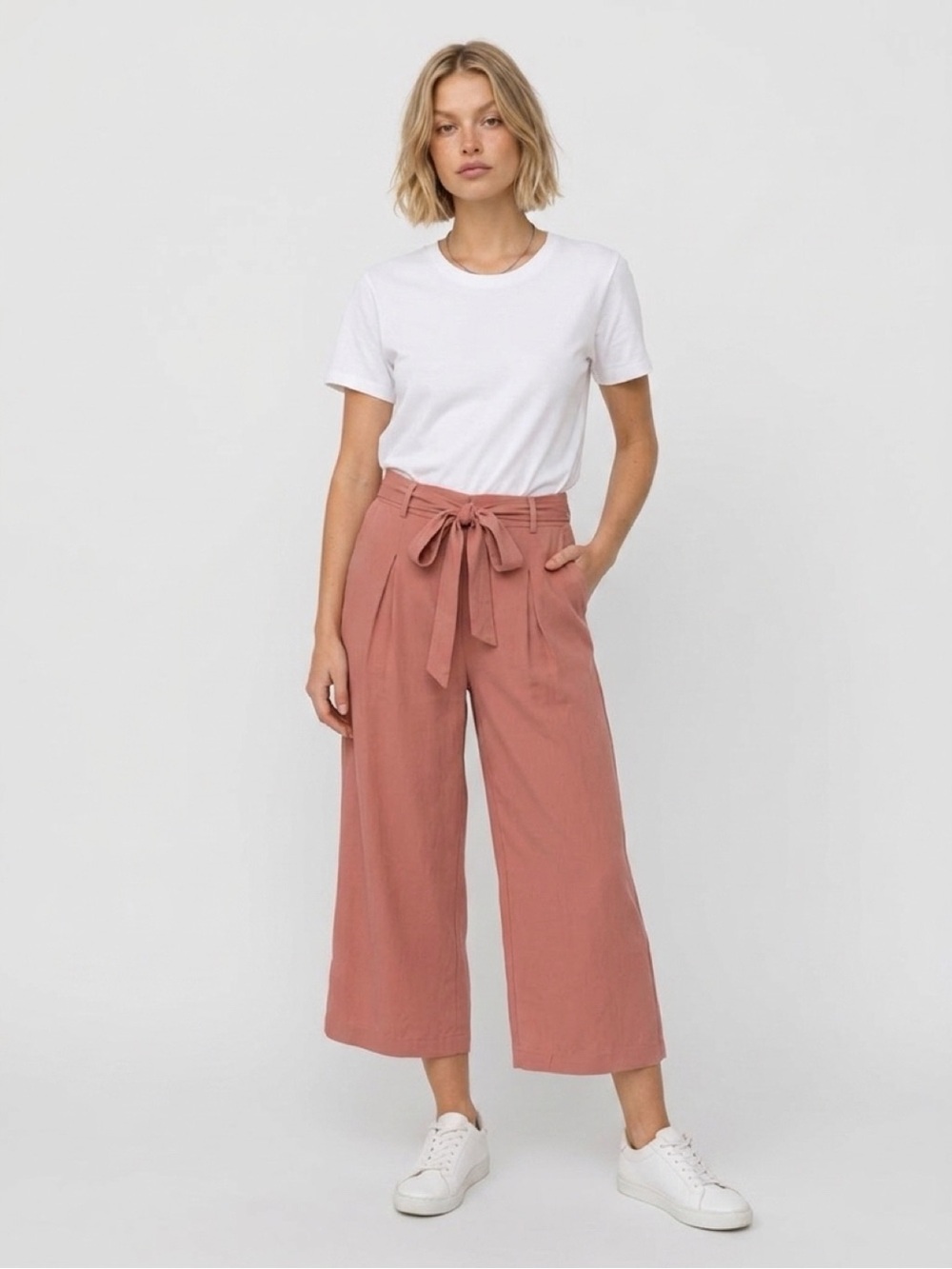 BCBGeneration Rosewood Wide-Leg Tie-Waist Culottes